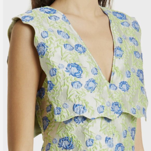 GANNI FLORAL JACQUARD RECYCLED FIBER BLEND A-LINE MIDI GREEN DRESS sz 38 - Picture 8 of 8